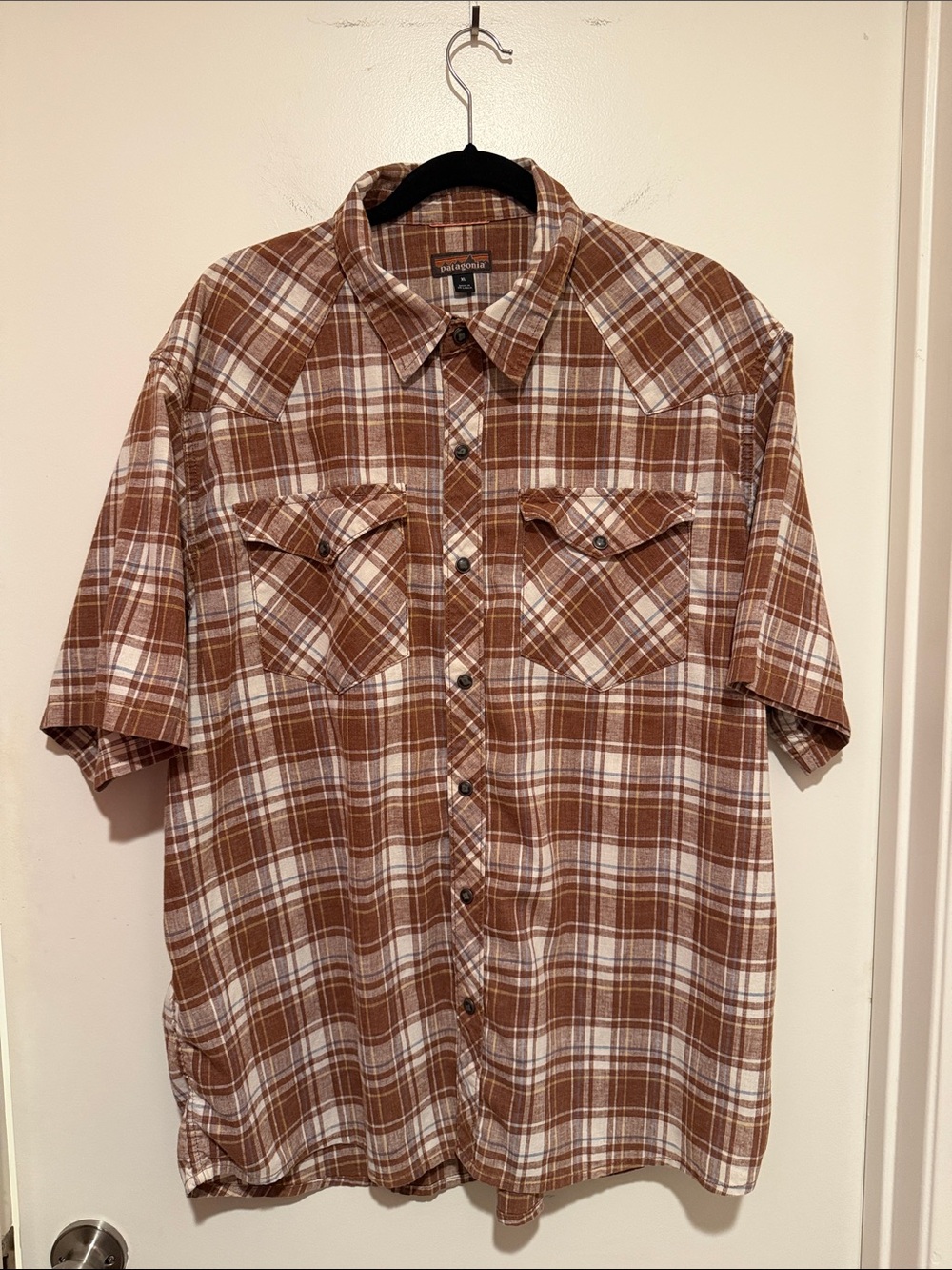 Patagonia Brown and White Plaid Short-Sleeve Button-Down Shirt